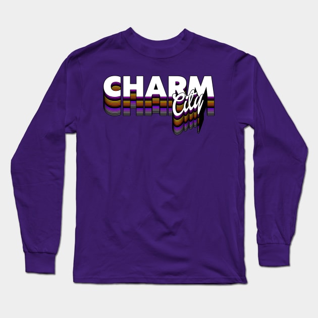 Charm City ))(( Baltimore City Pride Retro Font Long Sleeve T-Shirt by darklordpug